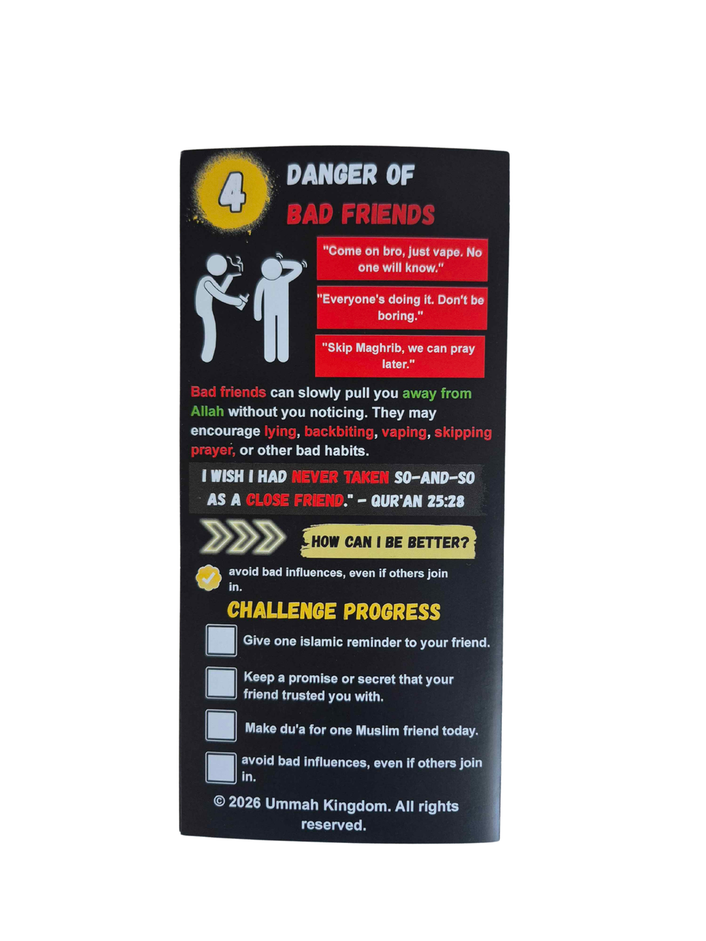 Friendship in Islam trifold brochure back panel - Danger of Bad Friends