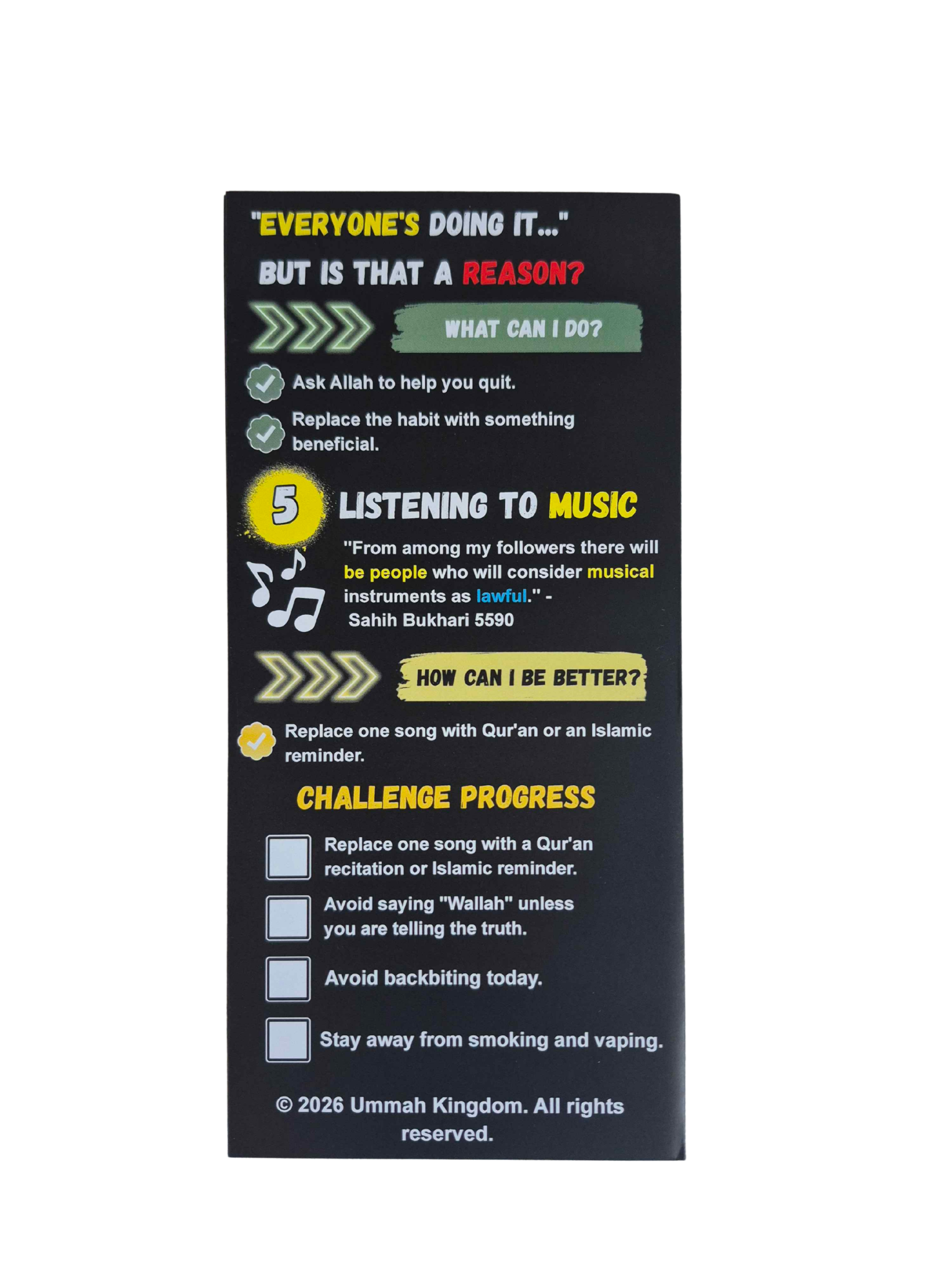Be Better Every Day trifold brochure back panel - Challenge Progress checklist
